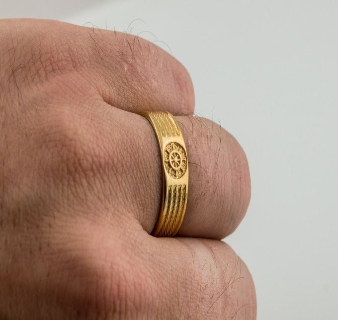 Gold Ring with Handweel Symbol Ornament Style Handmade Jewelry