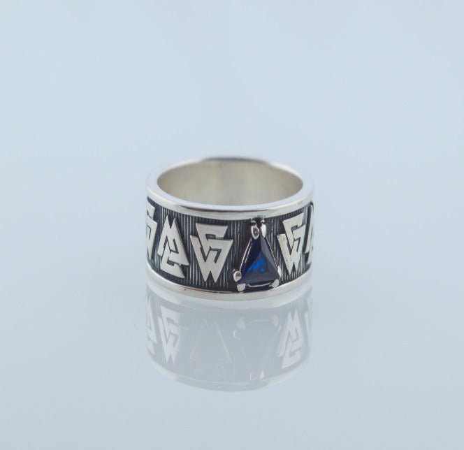 Valknut Symbol Ring with cubic Zirconia Sterling Silver Viking Jewelry