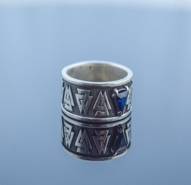 Valknut Symbol Ring with cubic Zirconia Sterling Silver Viking Jewelry
