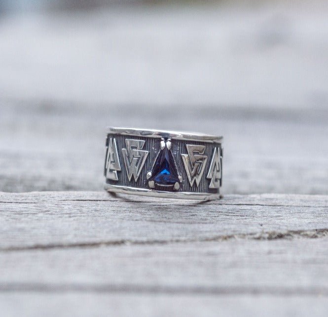 Valknut Symbol Ring with cubic Zirconia Sterling Silver Viking Jewelry