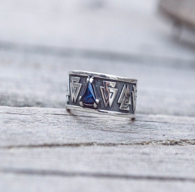 Valknut Symbol Ring with cubic Zirconia Sterling Silver Viking Jewelry