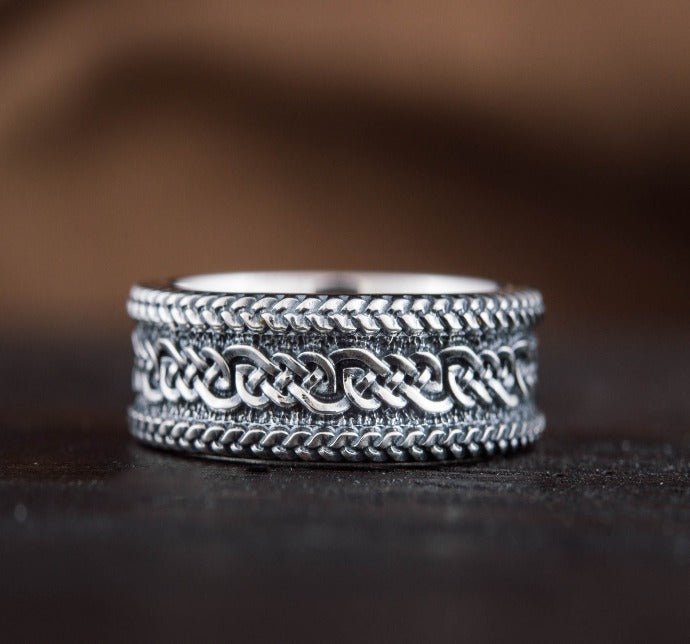 Ring with Ornament Sterling Silver Handcrafted Viking Jewelry