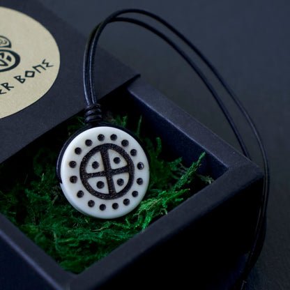 Solar Cross Necklace - Hand Burned Natural Bone