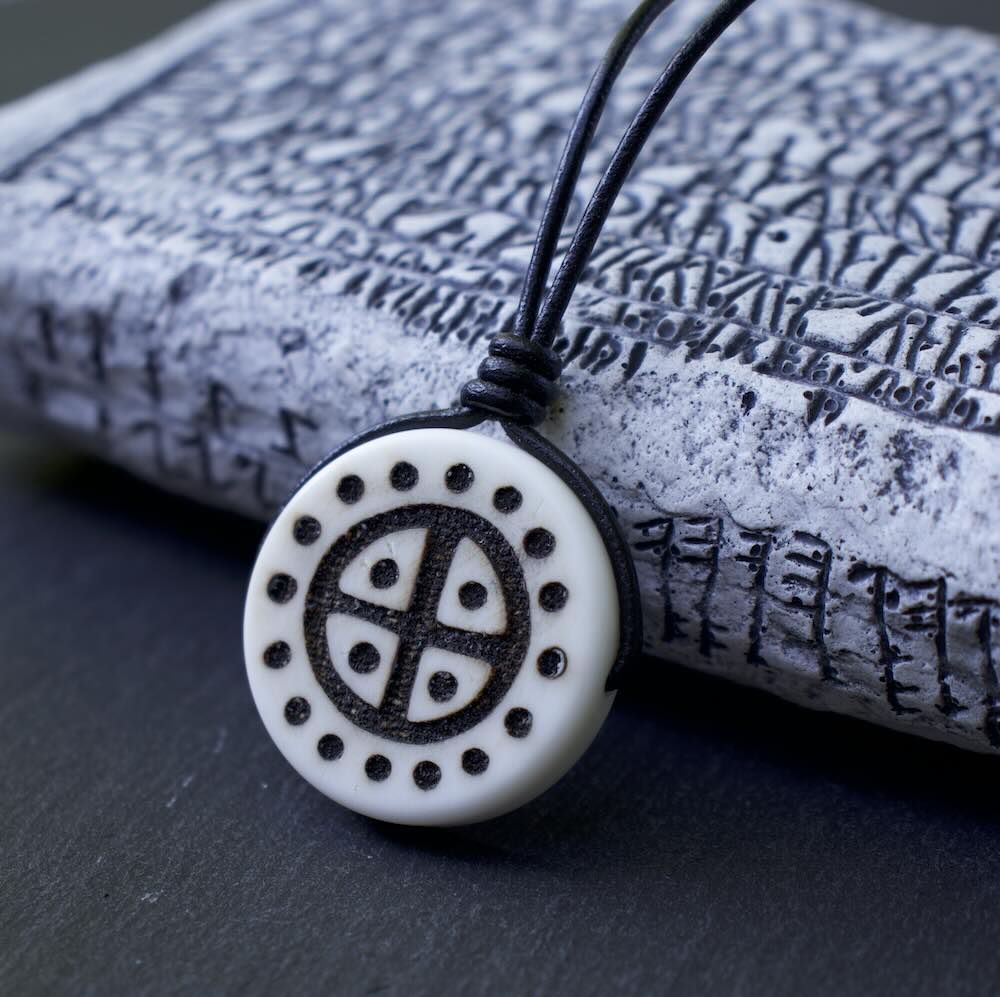 Solar Cross Necklace - Hand Burned Natural Bone