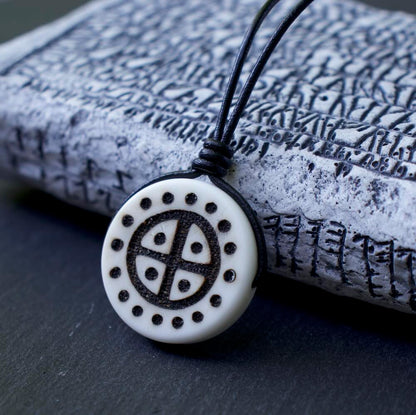 Solar Cross Necklace - Hand Burned Natural Bone