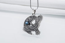 Unique 925 Silver Raven Pendant With Gem, Handmade Jewelry