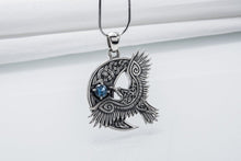 Unique 925 Silver Raven Pendant With Gem, Handmade Jewelry