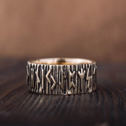 Elder Futhark Runes Ring Bronze Viking Ring