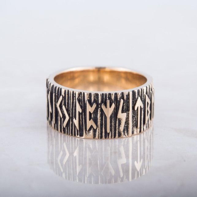 Elder Futhark Runes Ring Bronze Viking Ring