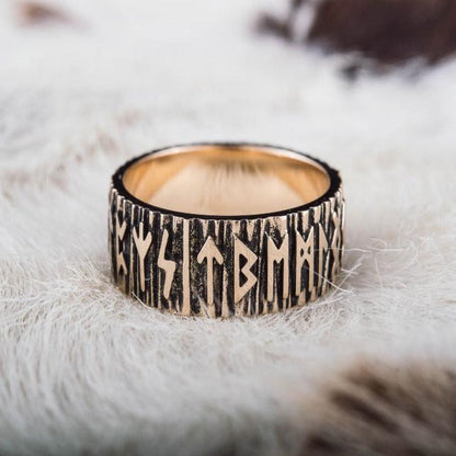 Elder Futhark Runes Ring Bronze Viking Ring