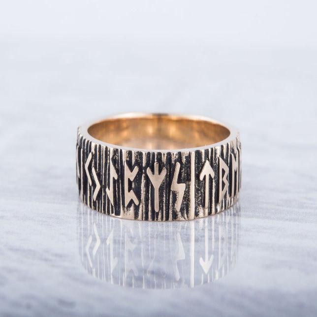 Elder Futhark Runes Ring Bronze Viking Ring