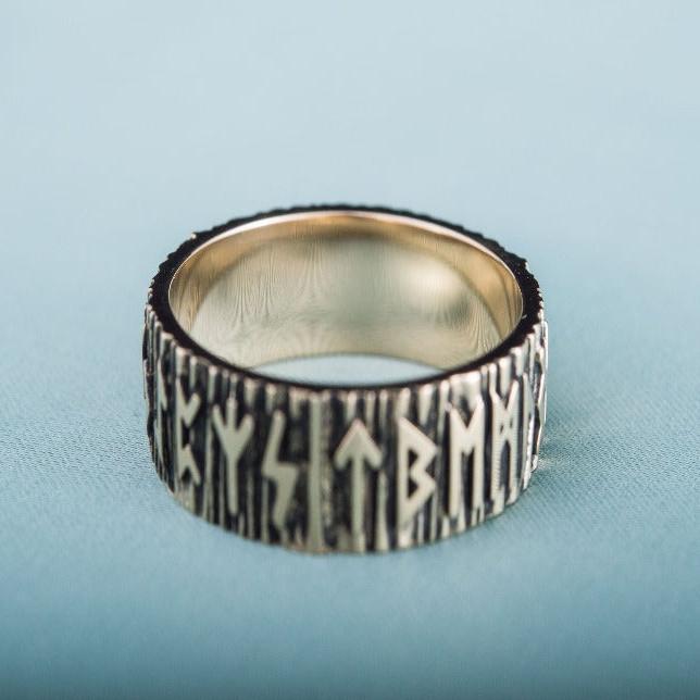 Elder Futhark Runes Ring Bronze Viking Ring