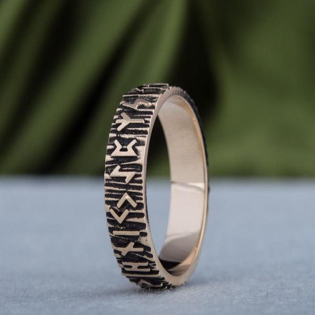 Elder Futhark Runes Ring Bronze Viking Ring