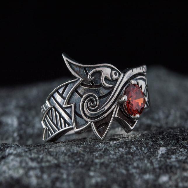 Fenrir Ring with Gem | Sterling Silver | Unique Norse Jewelry