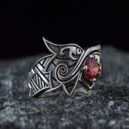 Fenrir Ring with Gem | Sterling Silver | Unique Norse Jewelry