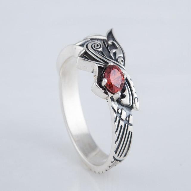 Fenrir Ring with Gem | Sterling Silver | Unique Norse Jewelry