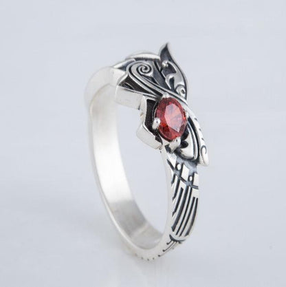 Fenrir Ring with Gem | Sterling Silver | Unique Norse Jewelry