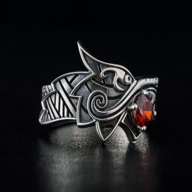 Fenrir Ring with Gem | Sterling Silver | Unique Norse Jewelry