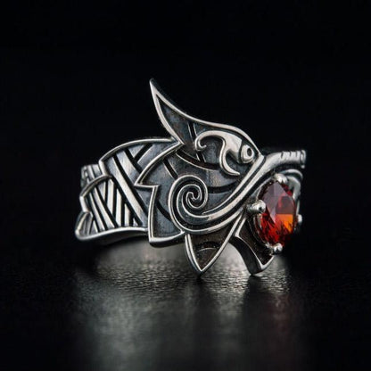 Fenrir Ring with Gem | Sterling Silver | Unique Norse Jewelry