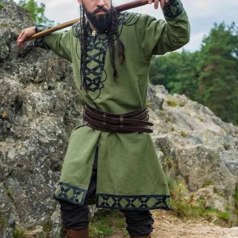 LIMITED EDITION - Green Viking Tunic | Leather Trim & Rivets