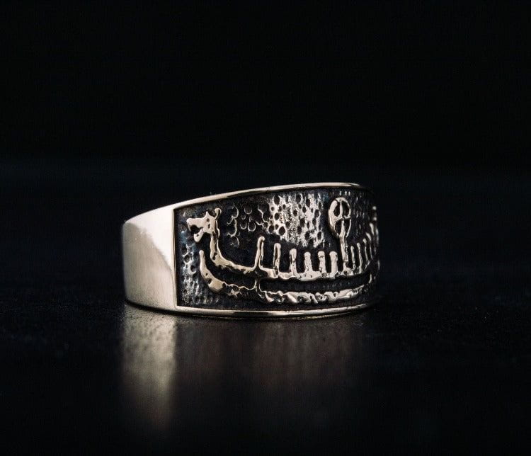 Ring with Drakkar Symbol Bronze Handcrafted Norse Ring