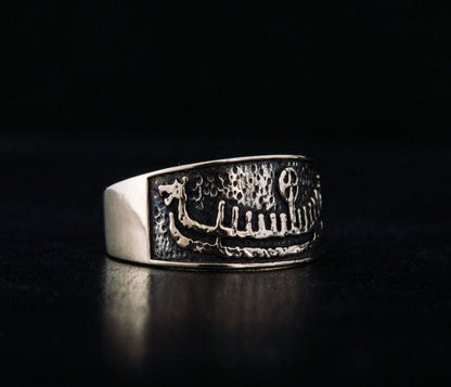 Ring with Drakkar Symbol Bronze Handcrafted Norse Ring