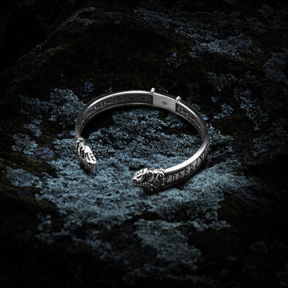 Jormungandr Bracelet | Silver Viking Cuff with Elder Futhark Runes