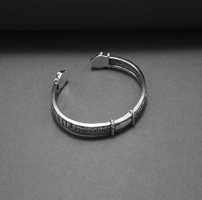 Jormungandr Bracelet | Silver Viking Cuff with Elder Futhark Runes