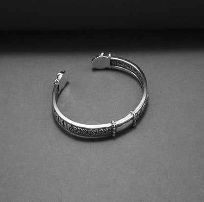 Jormungandr Bracelet | Silver Viking Cuff with Elder Futhark Runes