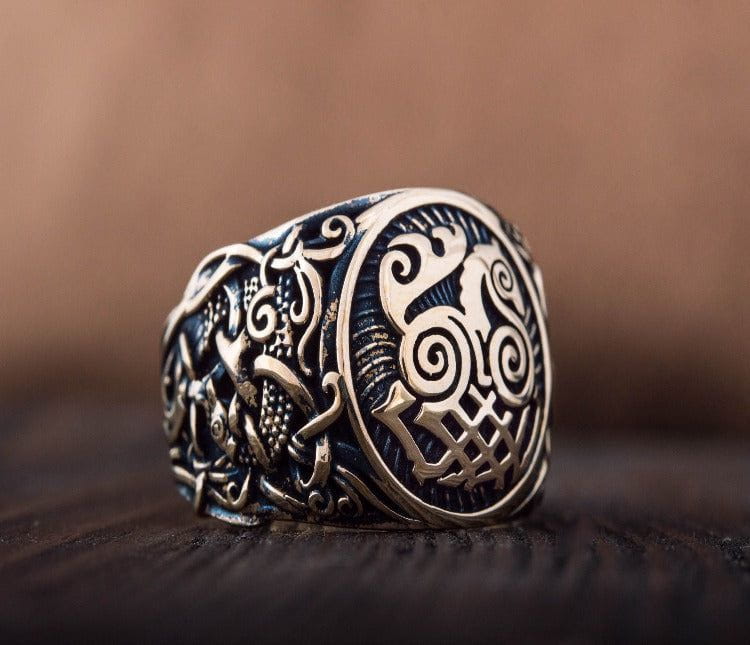 Sleipnir Ring with Mammen Ornament Bronze Unique Ring