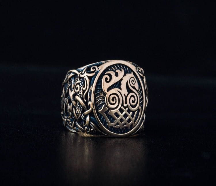 Sleipnir Ring with Mammen Ornament Bronze Unique Ring