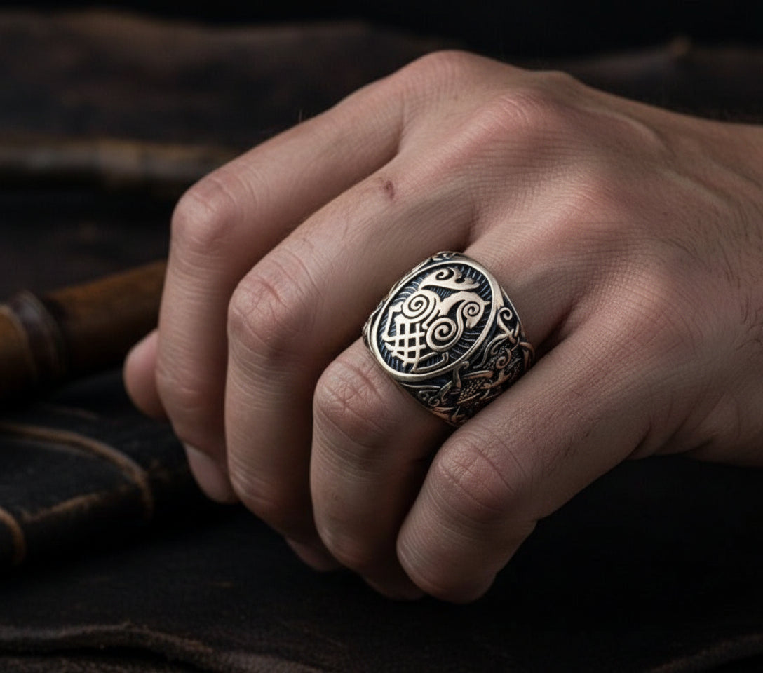 Sleipnir Ring with Mammen Ornament Bronze Unique Ring