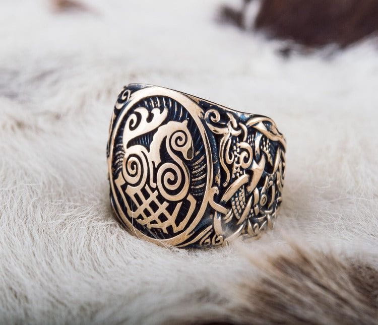 Sleipnir Ring with Mammen Ornament Bronze Unique Ring