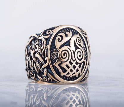 Sleipnir Ring with Mammen Ornament Bronze Unique Ring