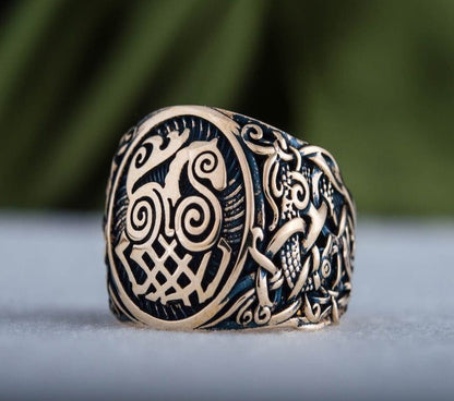 Sleipnir Ring with Mammen Ornament Bronze Unique Ring