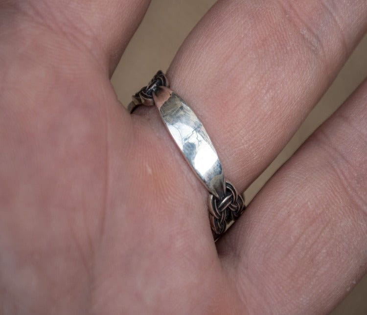 Sleipnir Symbol with Viking Ornament Sterling Silver Norse Ring