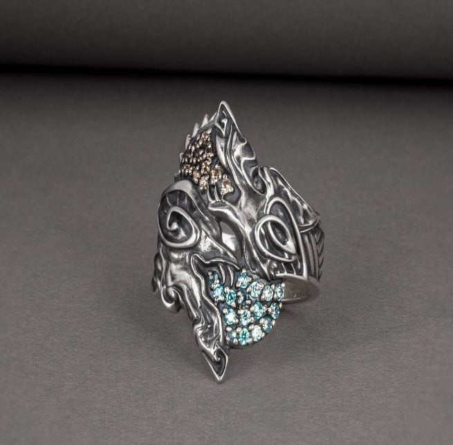 Handcrafted Viking Hati and Skoll Ring | Sterling Silver Norse Jewelry