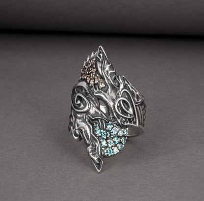 Handcrafted Viking Hati and Skoll Ring | Sterling Silver Norse Jewelry