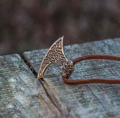 Viking Axe Bronze Pendant with Beautiful Ornament