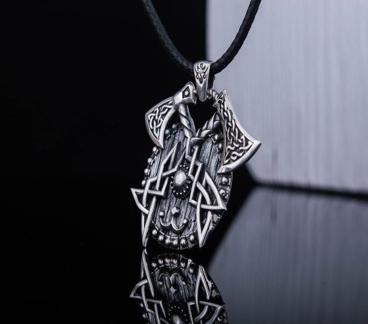 Viking Axes with Shield Sterling Silver Norse Necklace