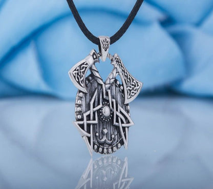 Viking Axes with Shield Sterling Silver Norse Necklace