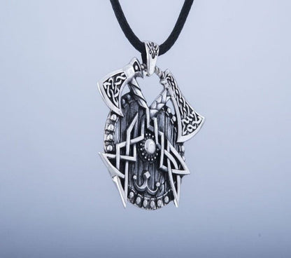 Viking Axes with Shield Sterling Silver Norse Necklace