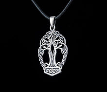 Handmade Yggdrasil & Mjolnir Viking Pendant | Sterling Silver