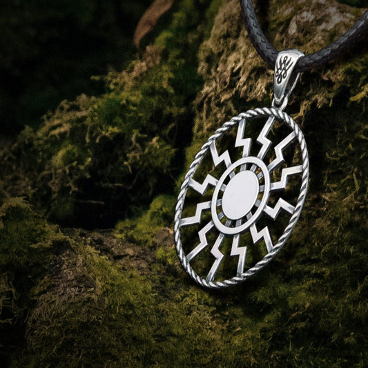 Black Sun Symbol Pendant Sterling Silver Viking Jewelry