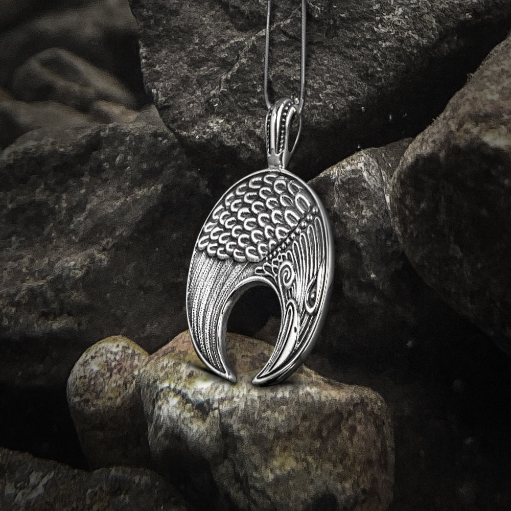 Lunula Pendant Sterling Silver Female Necklace with Raven Symbol