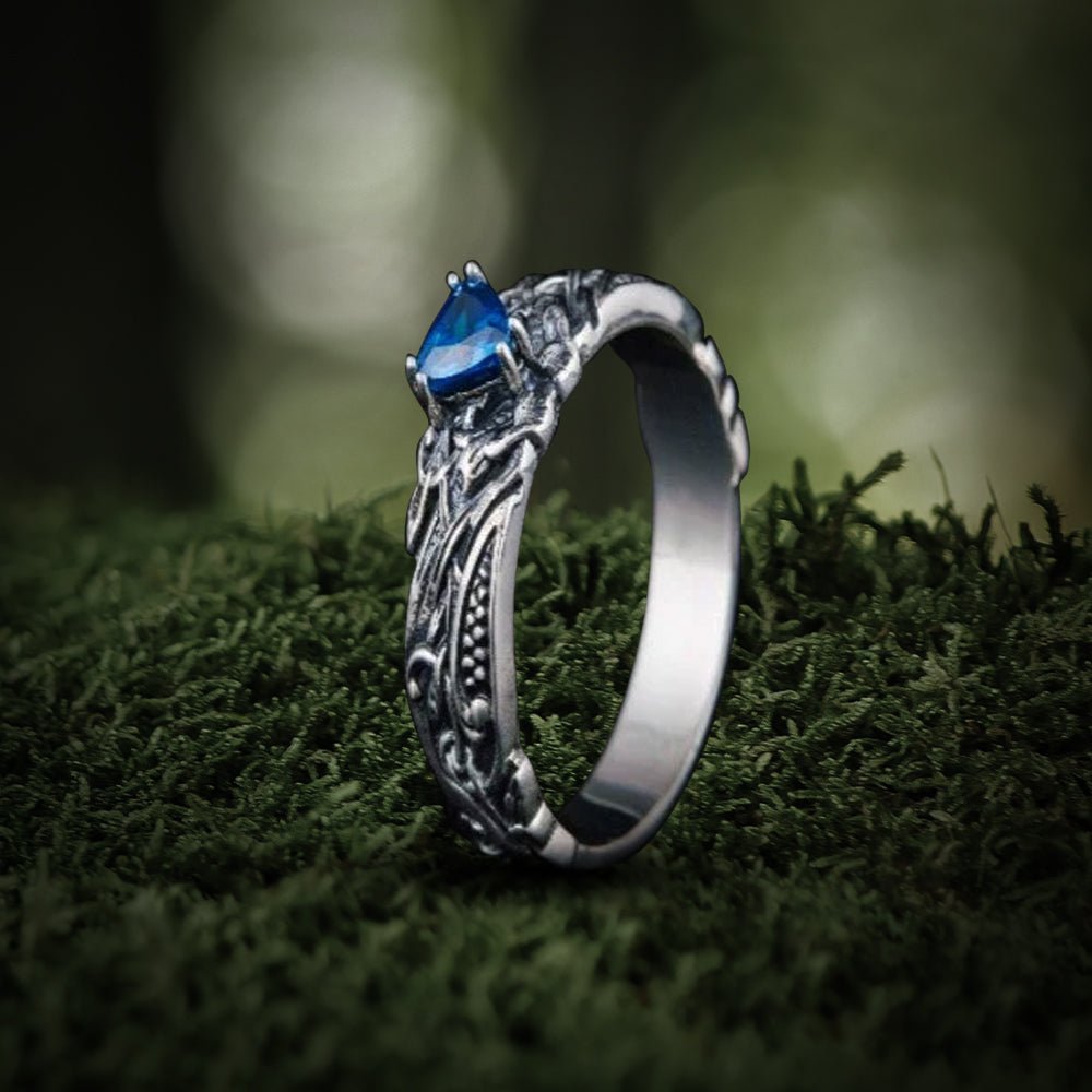 Viking Ring with Blue Gem Sterling Silver Jewelry