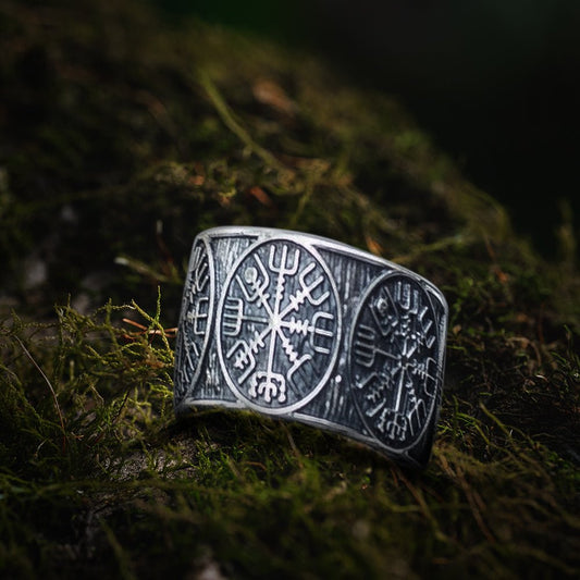 Vegvisir Runic Compass Sterling Silver Norse Ring