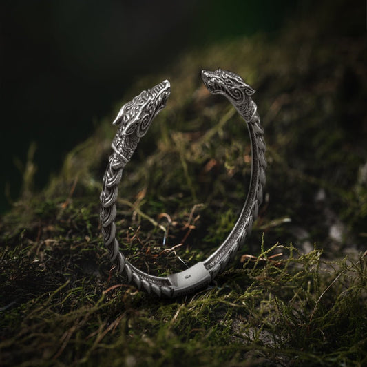 Viking Dragon Bracelet (Torc style) in Silver