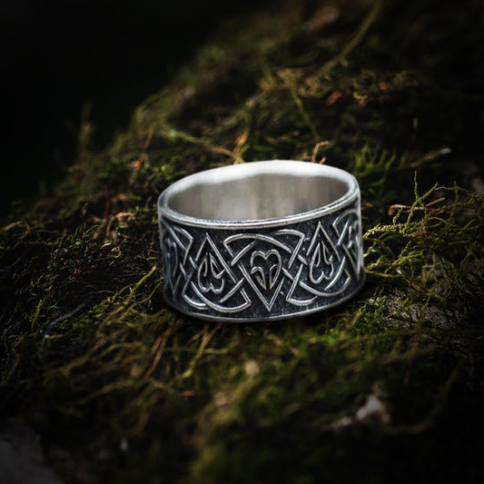 Ring with Norse Ornament Sterling Silver Viking Jewelry