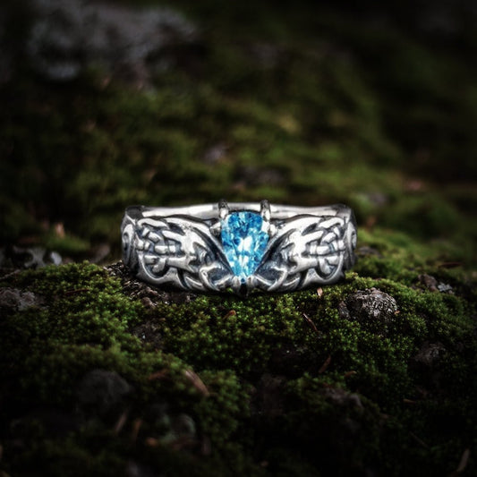 Viking Silver Ring with Blue Cubic Zirconia